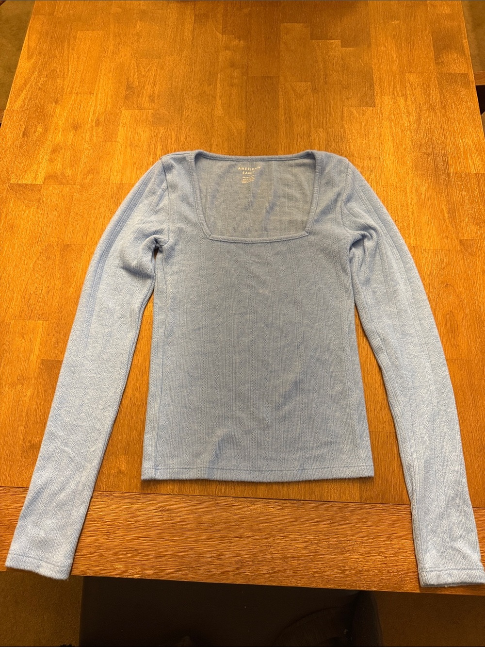 American Eagle Outfitters Light Blue Square Neck Long Sleeve Top